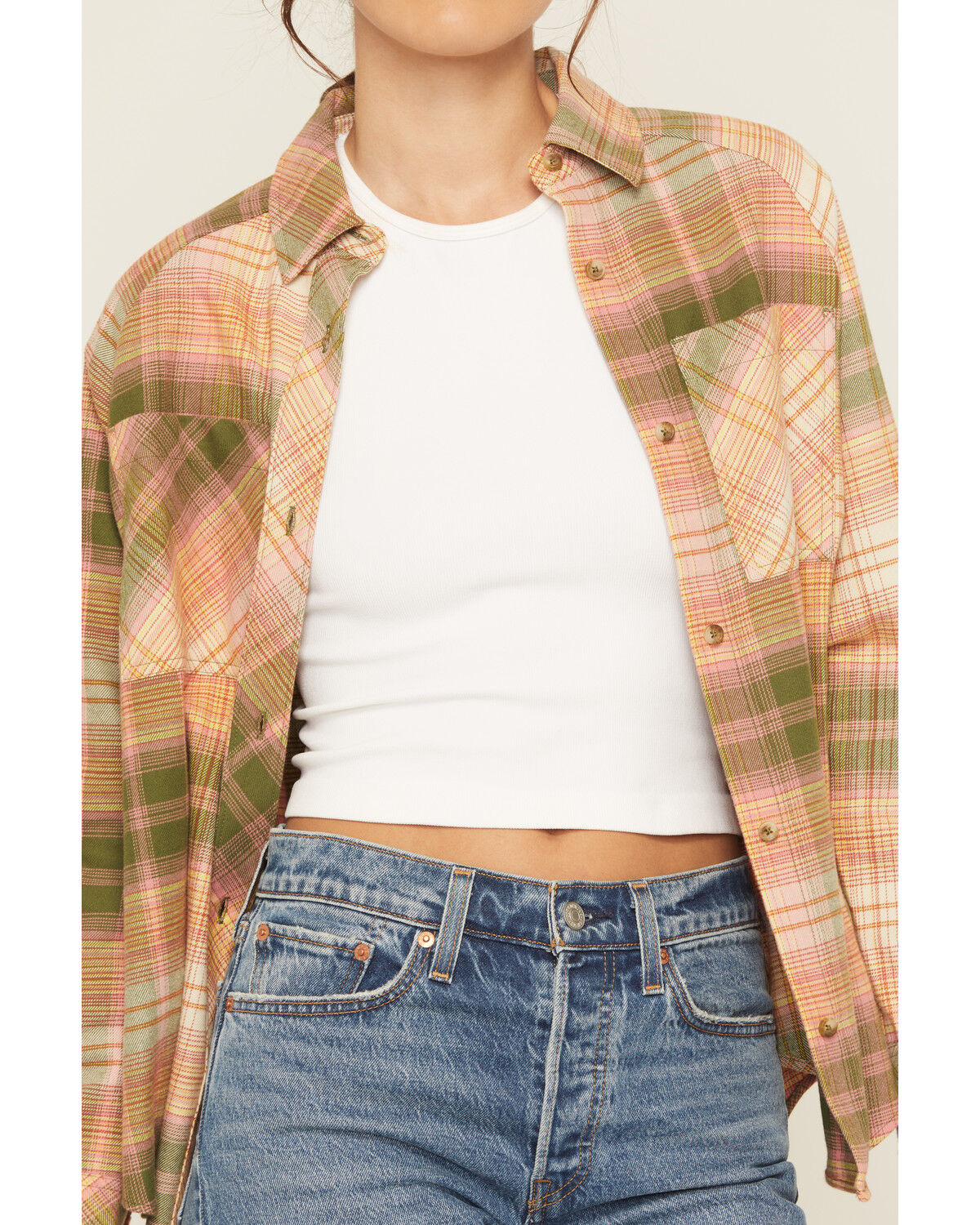 Image #3 - Cleo + Wolf Women's Plaid Print Long Sleeve Button-Down Flannel Shirt, Pink, hi-res