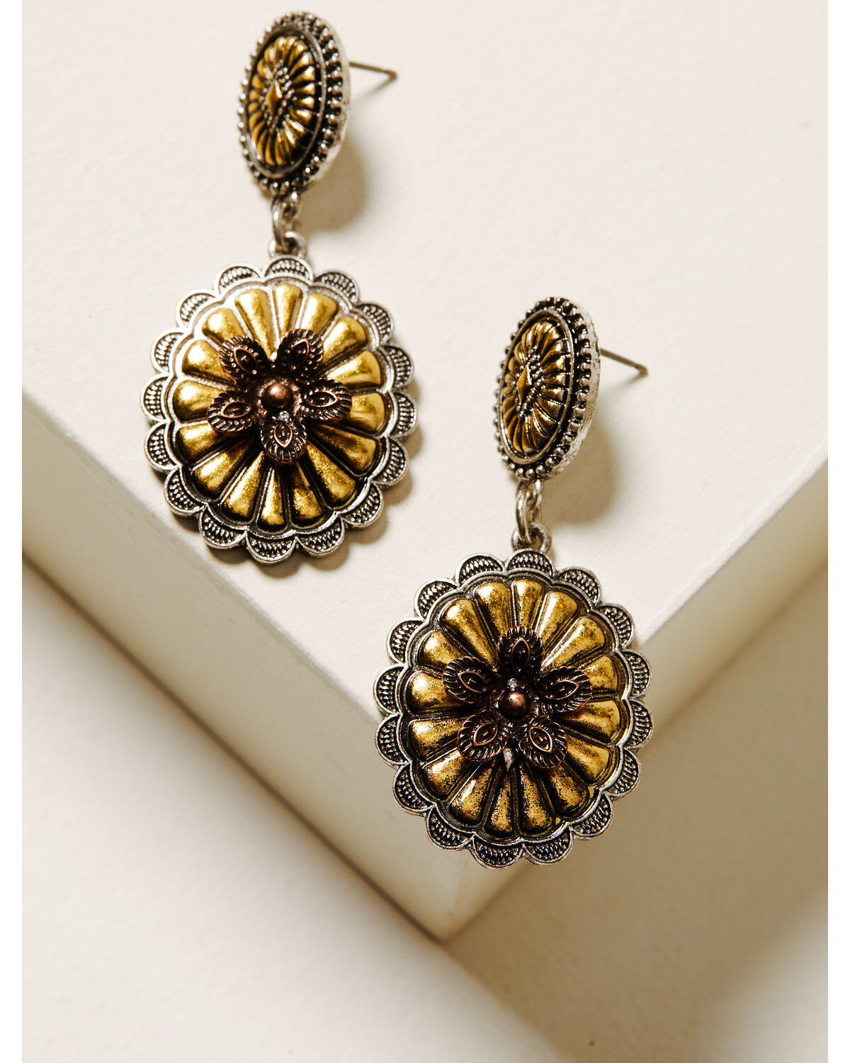 Image #2 - Shyanne Women's Cactus Rose Blossom Concho Earings, Silver, hi-res