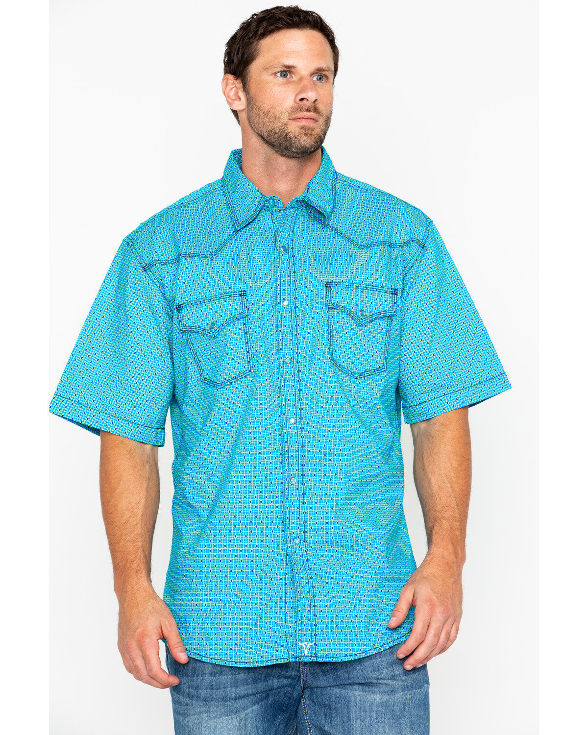 Image #5 - Wrangler 20X Men's Competition Geo Print Short Sleeve Snap Western Shirt, , hi-res