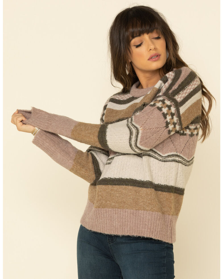 Mystree Women's Mauve Multi Striped Pullover Sweater , Mauve, hi-res