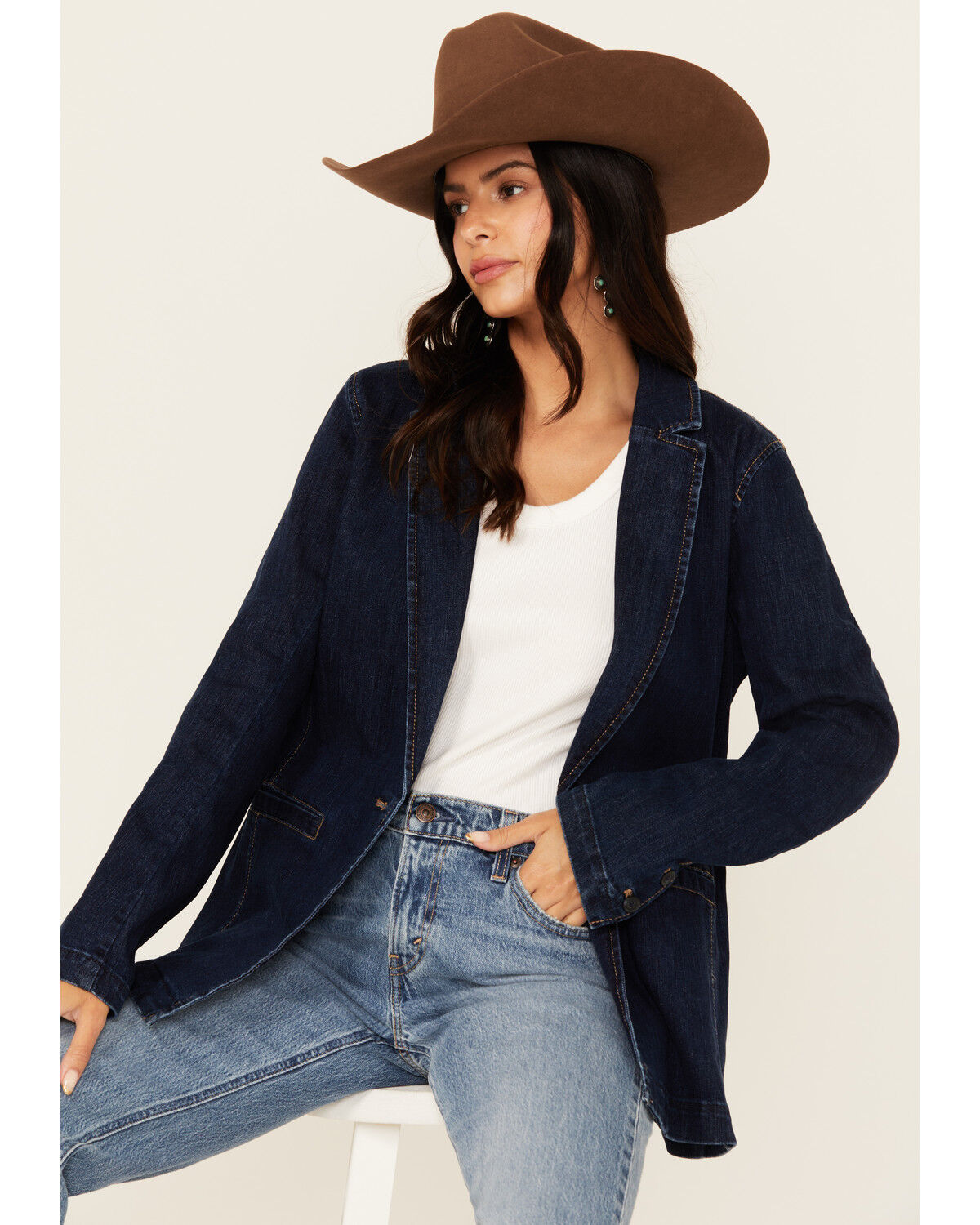 Ariat Women's Dark Wash Denim Blazer, Dark Wash, hi-res