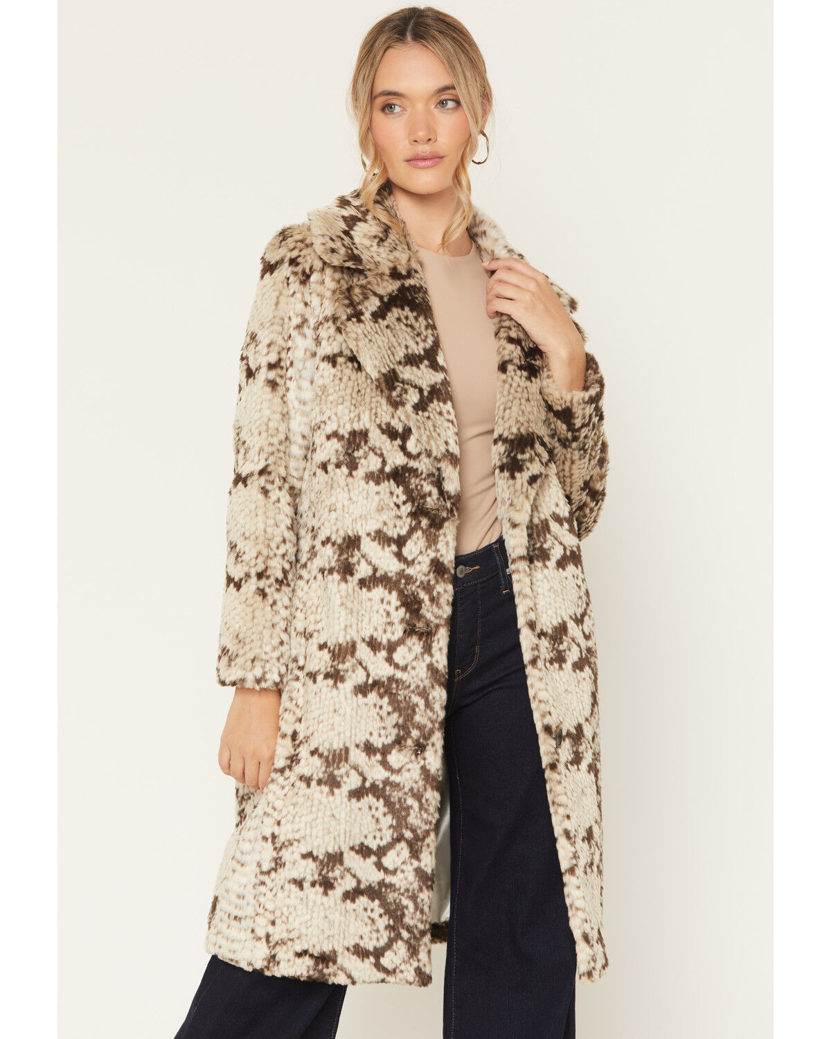 Image #1 - Panhandle Slim Women's Snake Skin Print Faux Fur Coat, Charcoal, hi-res