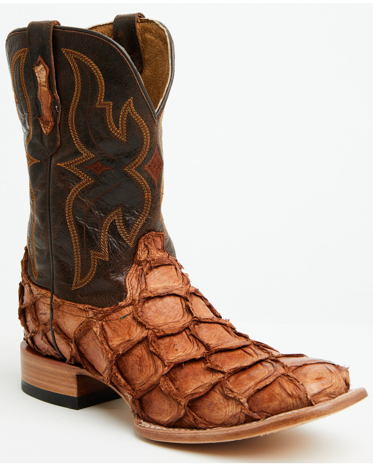 Image #1 - Cody James Men's Exotic Pirarucu Western Boots - Broad Square Toe, Brandy Brown, hi-res