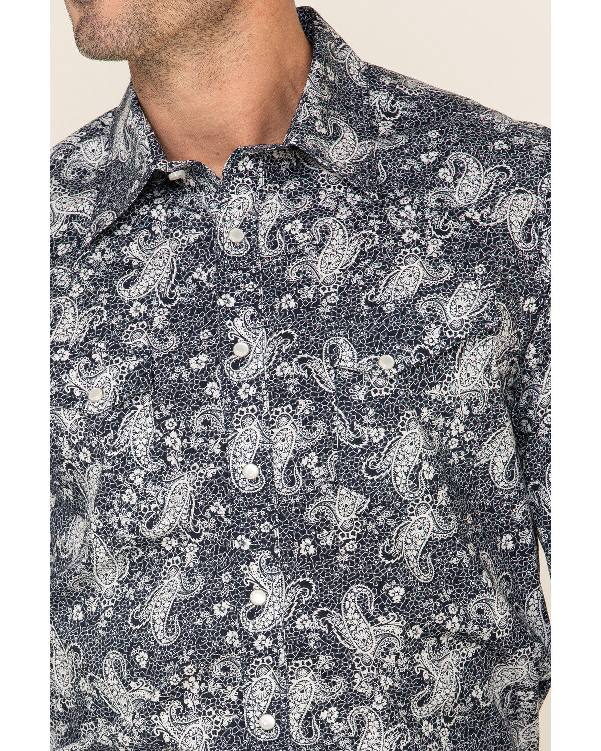 Image #3 - Rock & Roll Denim Men's Paisley Print Long Sleeve Western Shirt, Navy, hi-res