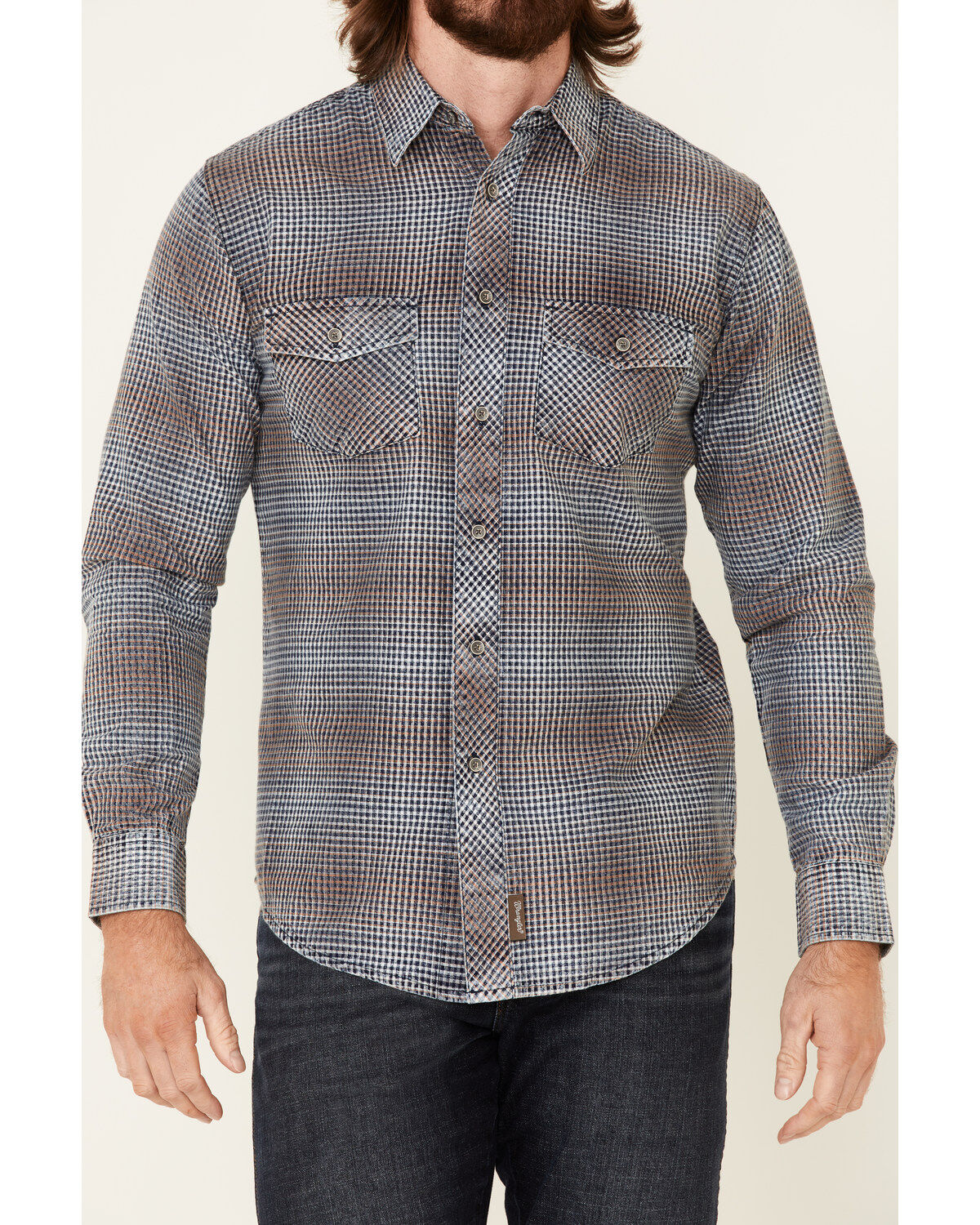 Image #3 - Wrangler Retro Men's Premium Check Plaid Button Down Western Shirt, Blue, hi-res