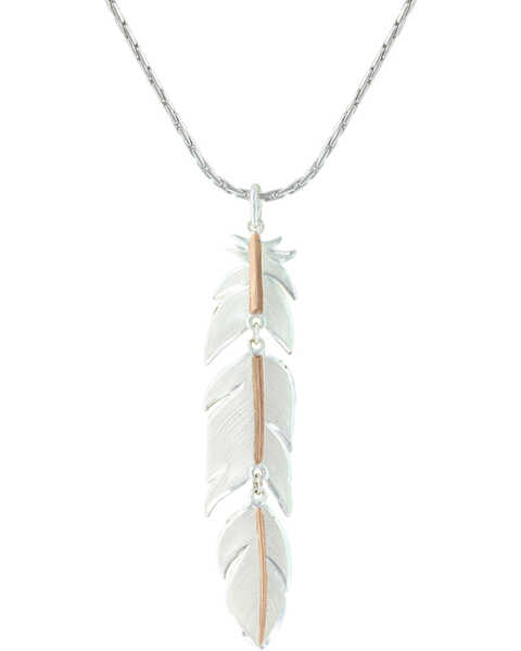 Image #1 - Montana Silversmiths Women's Rose Gold Plume Feather Necklace , Silver, hi-res