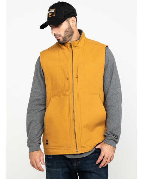Hawx Men's Khaki Canvas Sherpa Lined Work Vest , Brown, hi-res