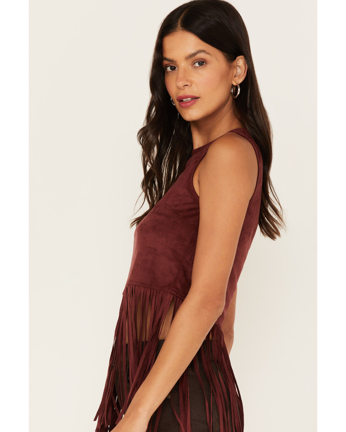 Image #2 - Shyanne Women's Faux Suede Fringe Tank Top, Wine, hi-res