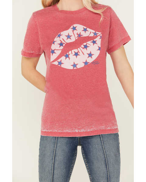 Image #2 - Bohemian Cowgirl Women's Lips Burnout Short Sleeve Graphic Tee, Red, hi-res