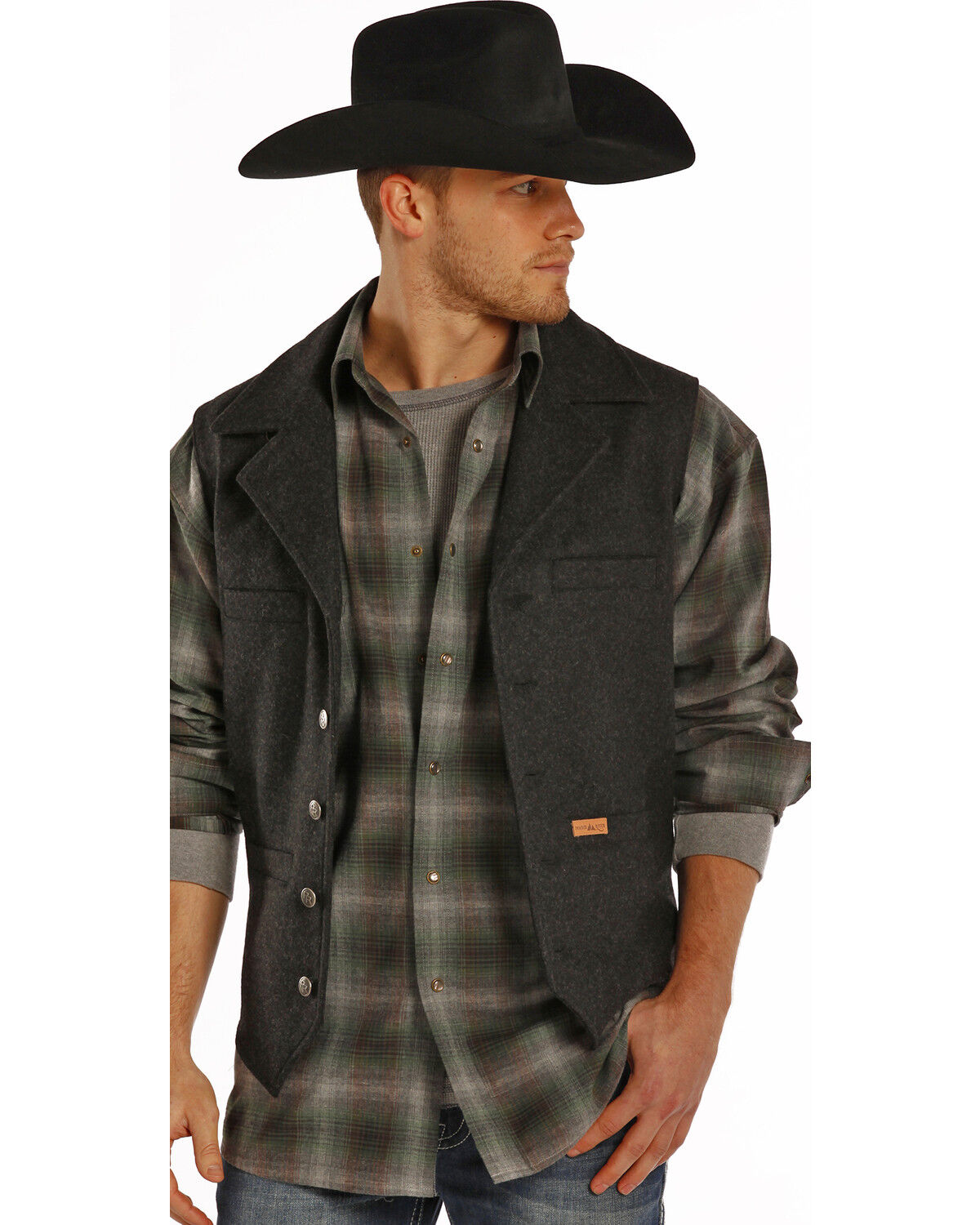 Image #2 - Powder River Outfitters Men's Black Wool Montana Vest, Black, hi-res