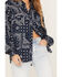 Wrangler Women's Paisley Print Button Front Blouse, Navy, hi-res