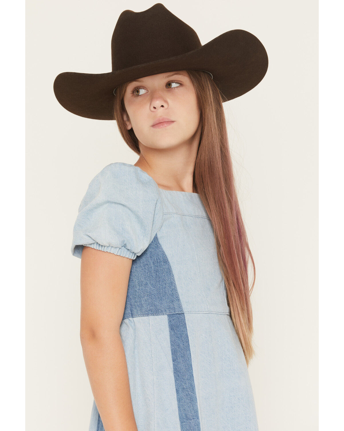 Image #2 - Self Esteem Girls' Short Sleeve Denim Dress, Blue, hi-res