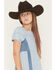 Image #2 - Self Esteem Girls' Short Sleeve Denim Dress, Blue, hi-res