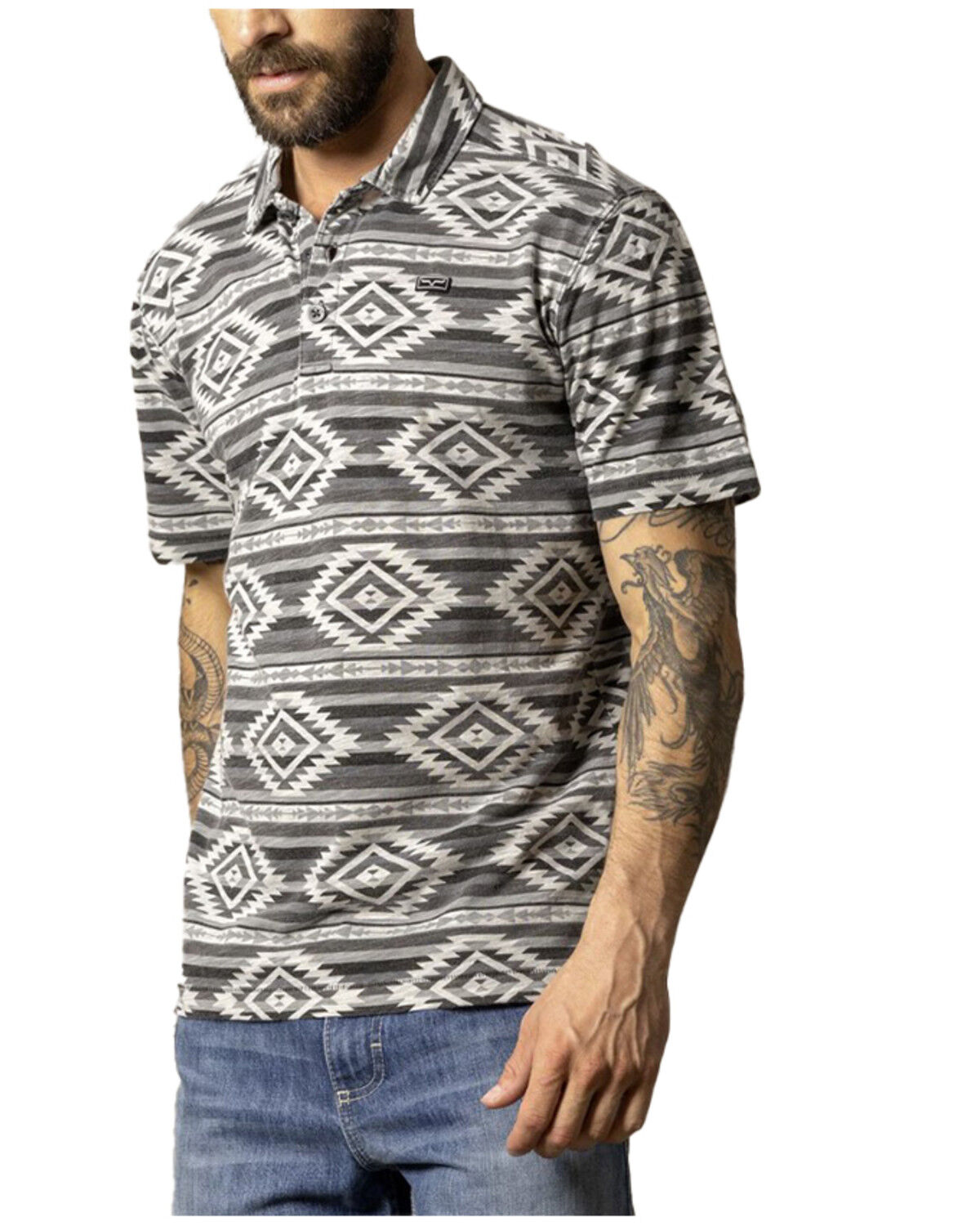 Image #2 - Kimes Ranch Men' Tulum Southwestern Print Short Sleeve Button-Down Polo Shirt, Grey, hi-res