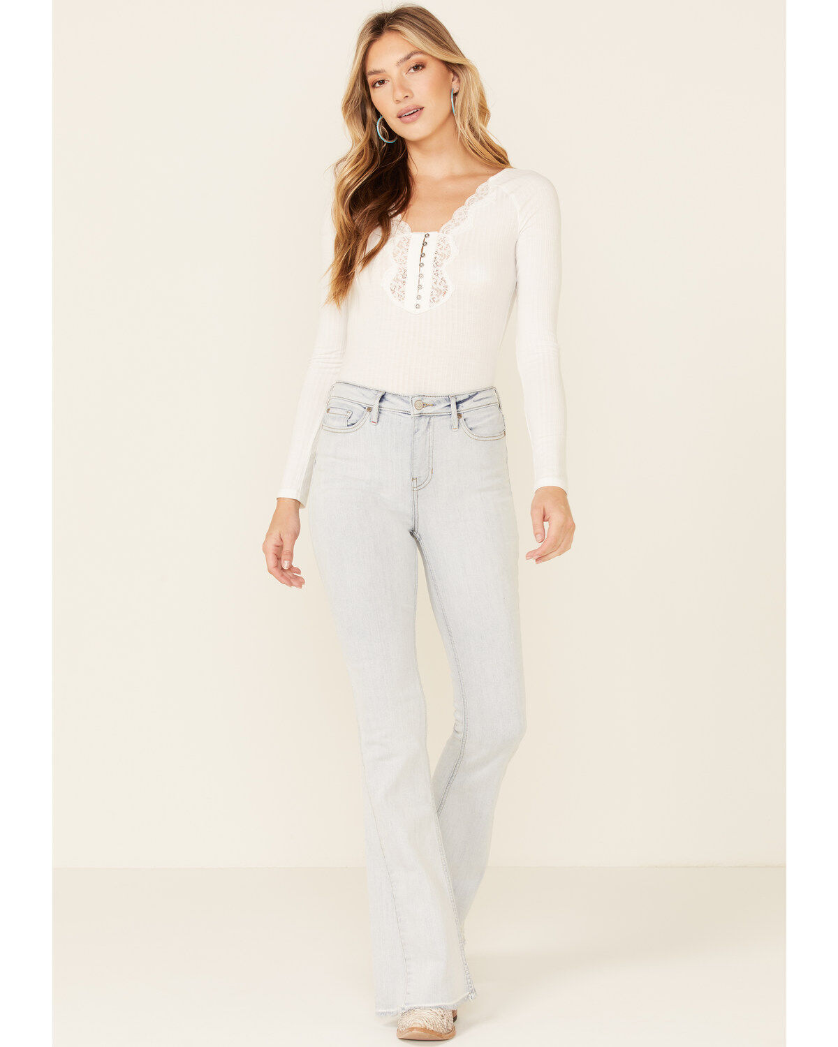 Image #2 - Idyllwind Women's Light Wash Friendship High Rise Flare Jeans, Light Blue, hi-res