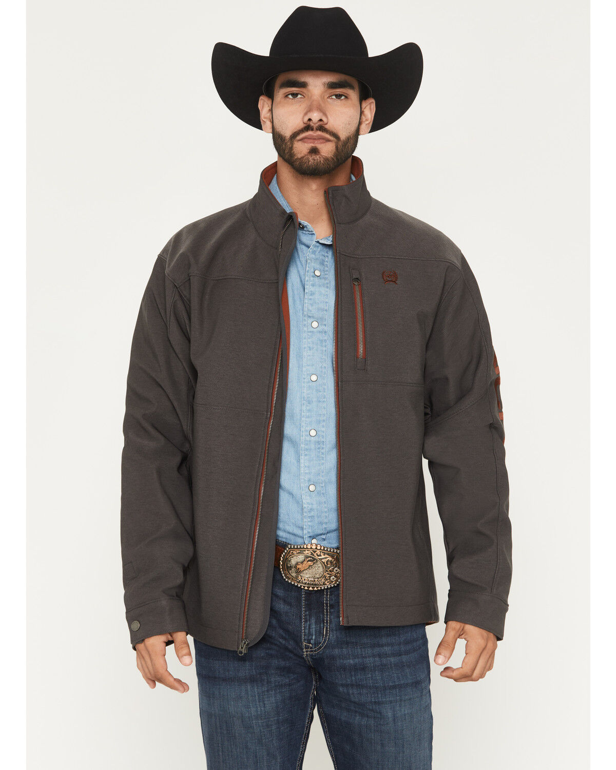Image #1 - Cinch Men's Bonded Softshell Jacket, Charcoal, hi-res