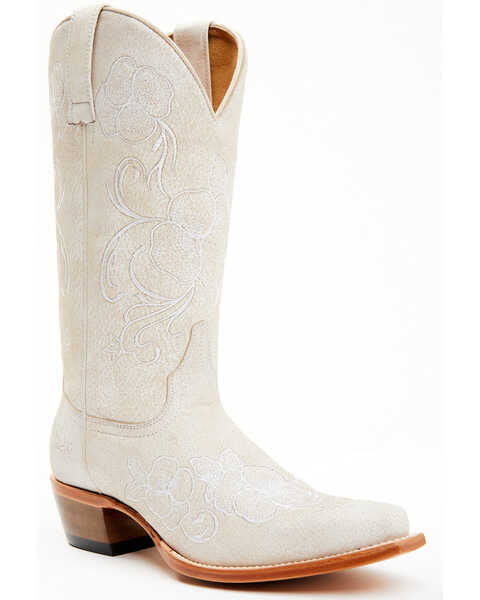 Image #1 - Shyanne Women's Lasy Floral Embroidered Western Boots - Snip Toe , Ivory, hi-res