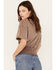 Youth in Revolt Women's Skeletons Shirred Bottom Short Sleeve Graphic Tee, Brown, hi-res