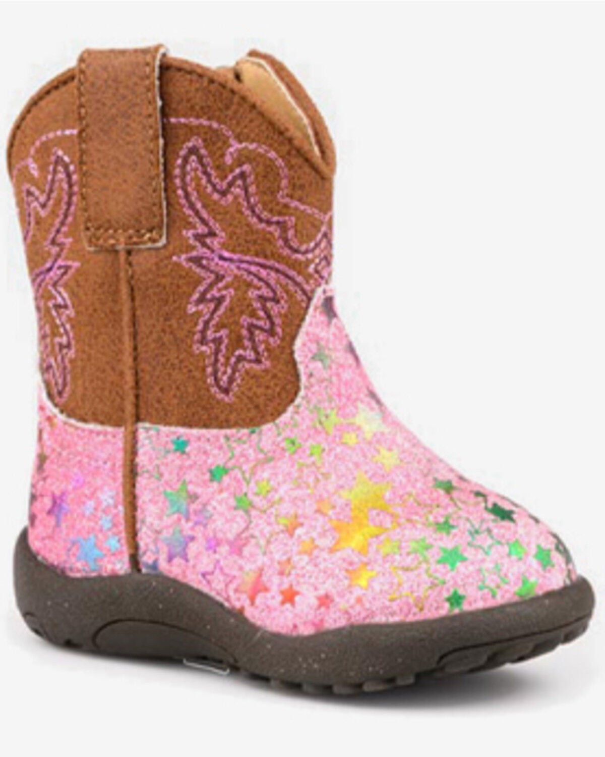 Image #1 - Roper Infant Girls' Glitter Stars Western Boors - Round Toe, Pink, hi-res