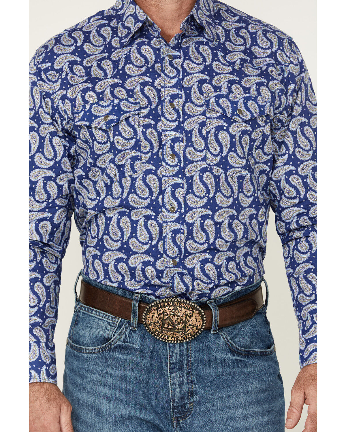 Image #3 - Wrangler 20X Men's Paisley Print Long Sleeve Snap Stretch Western Shirt, Blue, hi-res