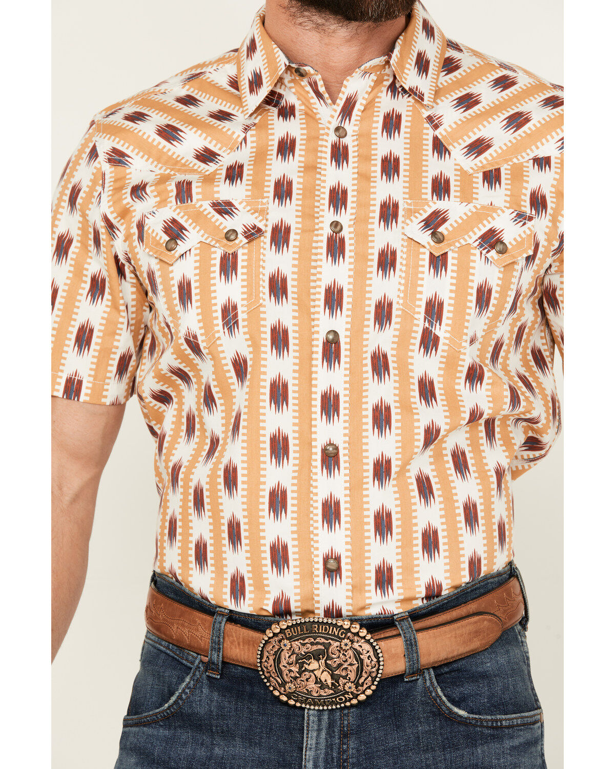 Image #3 - Cody James Men's Saint Abstract Striped Short Sleeve Snap Western Shirt, Ivory, hi-res