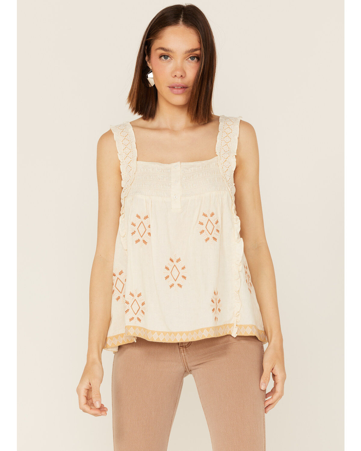 Image #1 - Miss Me Women's Southwestern Embroidered Ruffle Tank Top, , hi-res