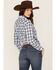 Roper Women's Plaid Print Long Sleeve Snap Western Shirt, Blue, hi-res
