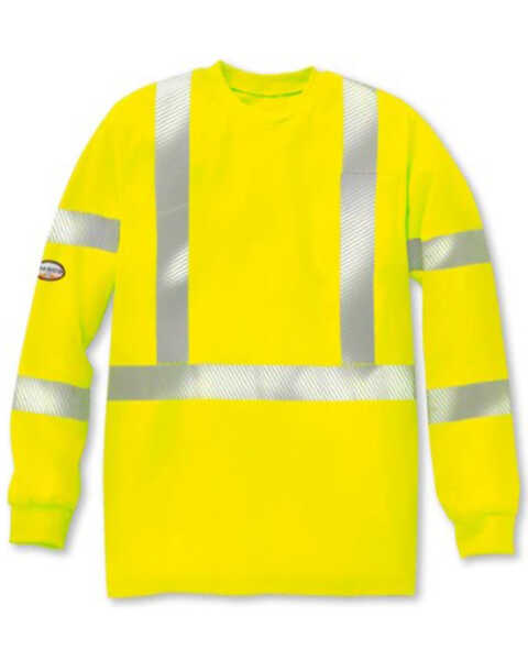 Rasco Men's FR Hi-Vis Segmented Trim Long Sleeve Work Shirt , Yellow, hi-res