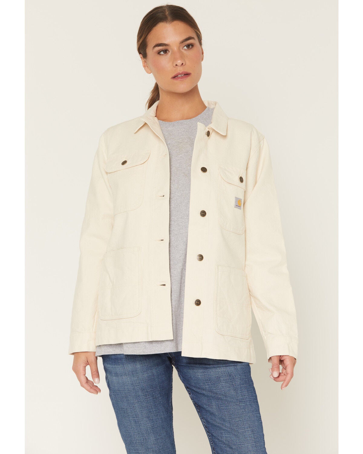 Carhartt Women's Rugged Flex&reg; Loose Fit Canvas Chore Jacket, Cream, hi-res