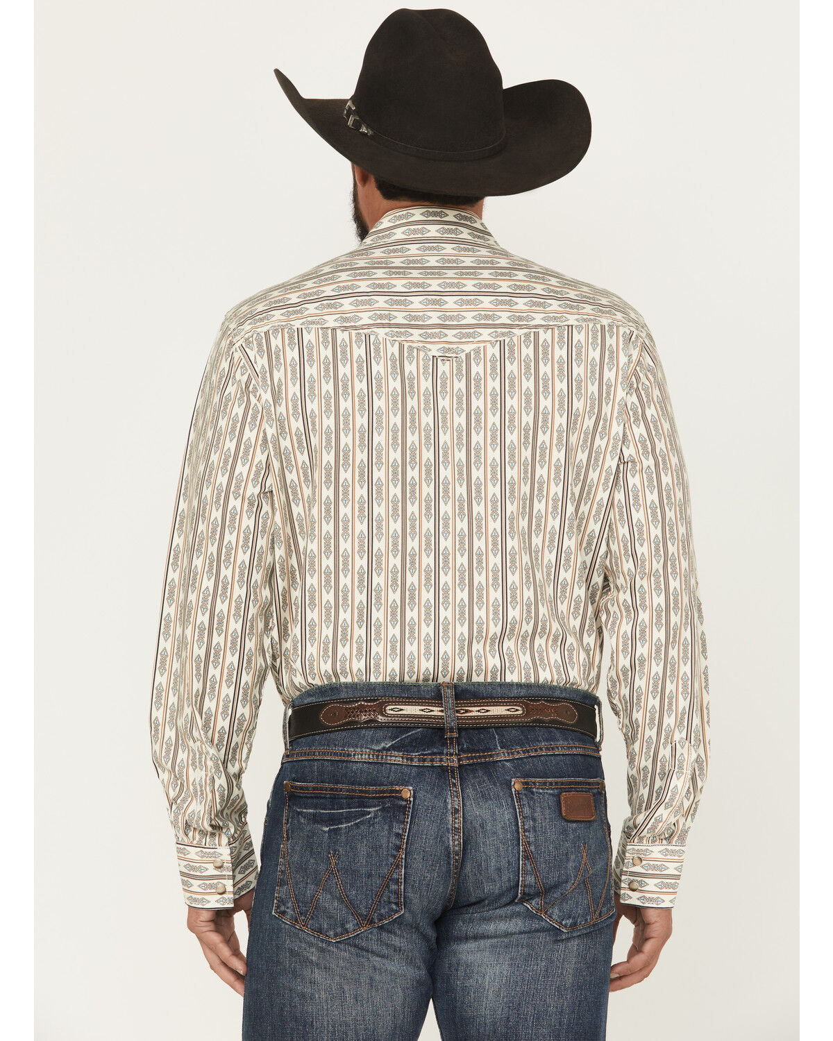 Image #4 - Wrangler Retro Men's Southwestern Print Long Sleeve Snap Western Shirt, Cream, hi-res