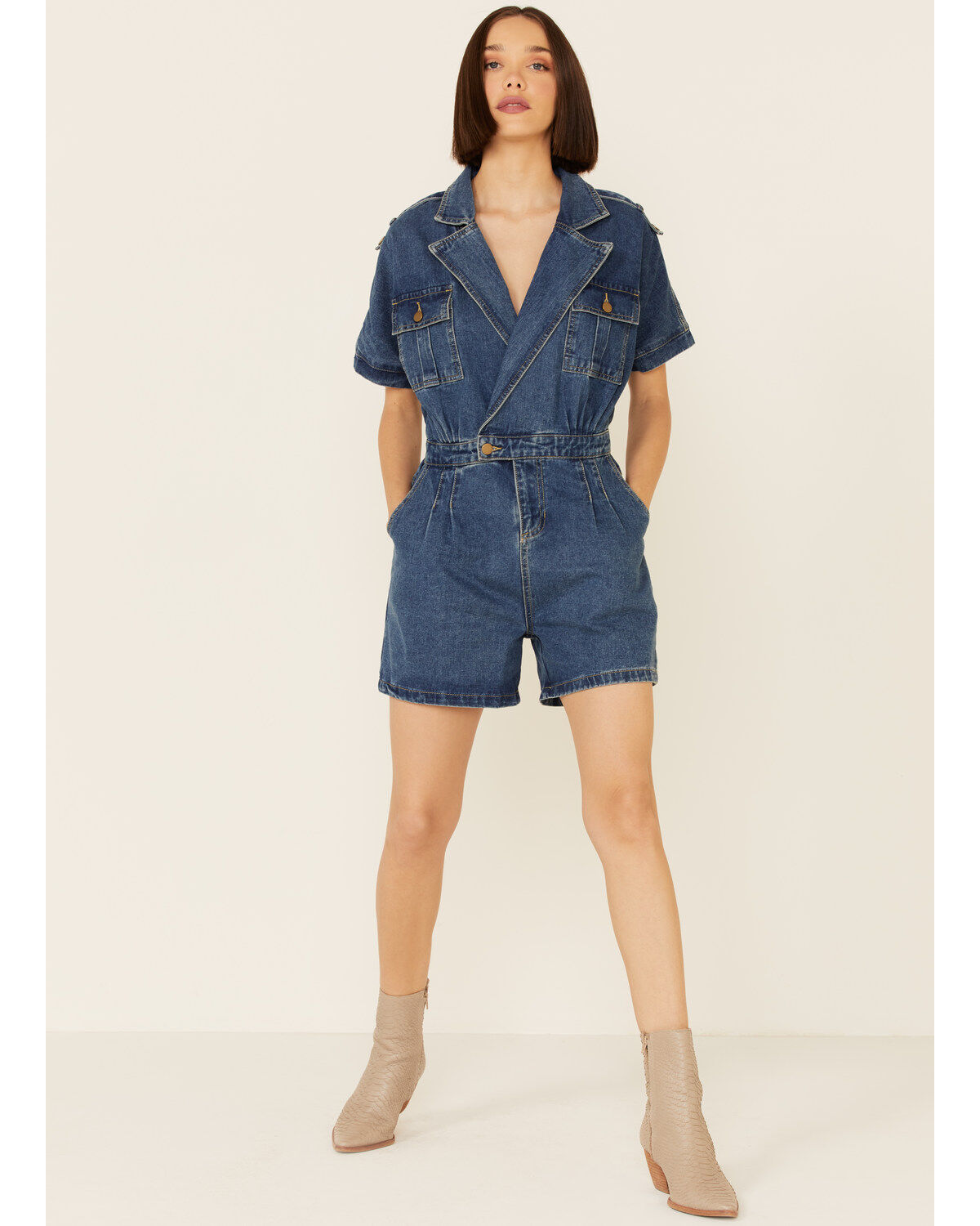 Image #2 - Molly Bracken Women's Denim Playsuit, Blue, hi-res