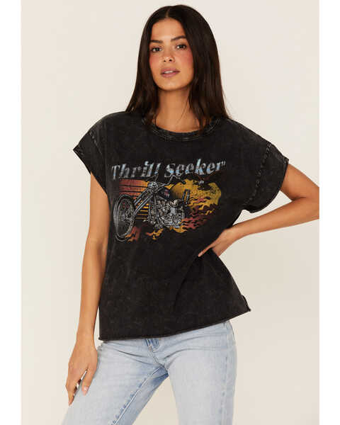 Cleo + Wolf Women's Thrill Seeker Moto Graphic Relaxed Tee, Black, hi-res