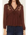 Image #3 - Wild Moss Women's Embroidered Long Sleeve Peasant Top, Brown, hi-res