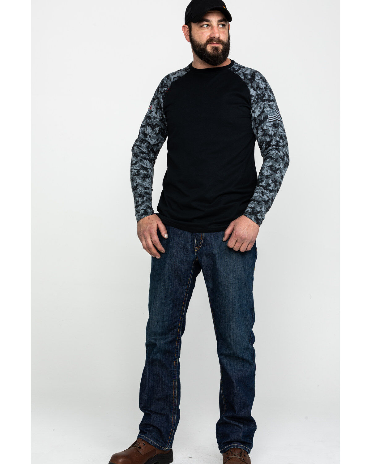 Image #6 - Ariat Men's Grey Camo FR Long Sleeve Work Raglan T-Shirt - Big, , hi-res