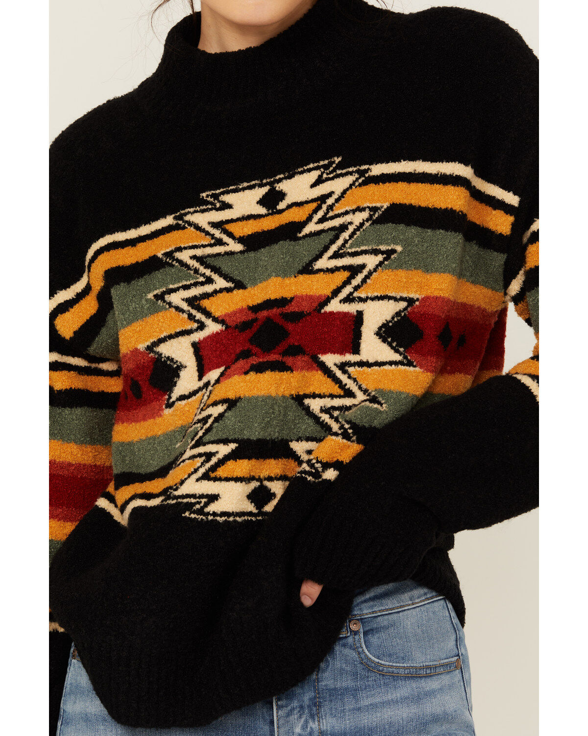 Image #3 - Panhandle Women's Southwestern Print Sweater, Black, hi-res