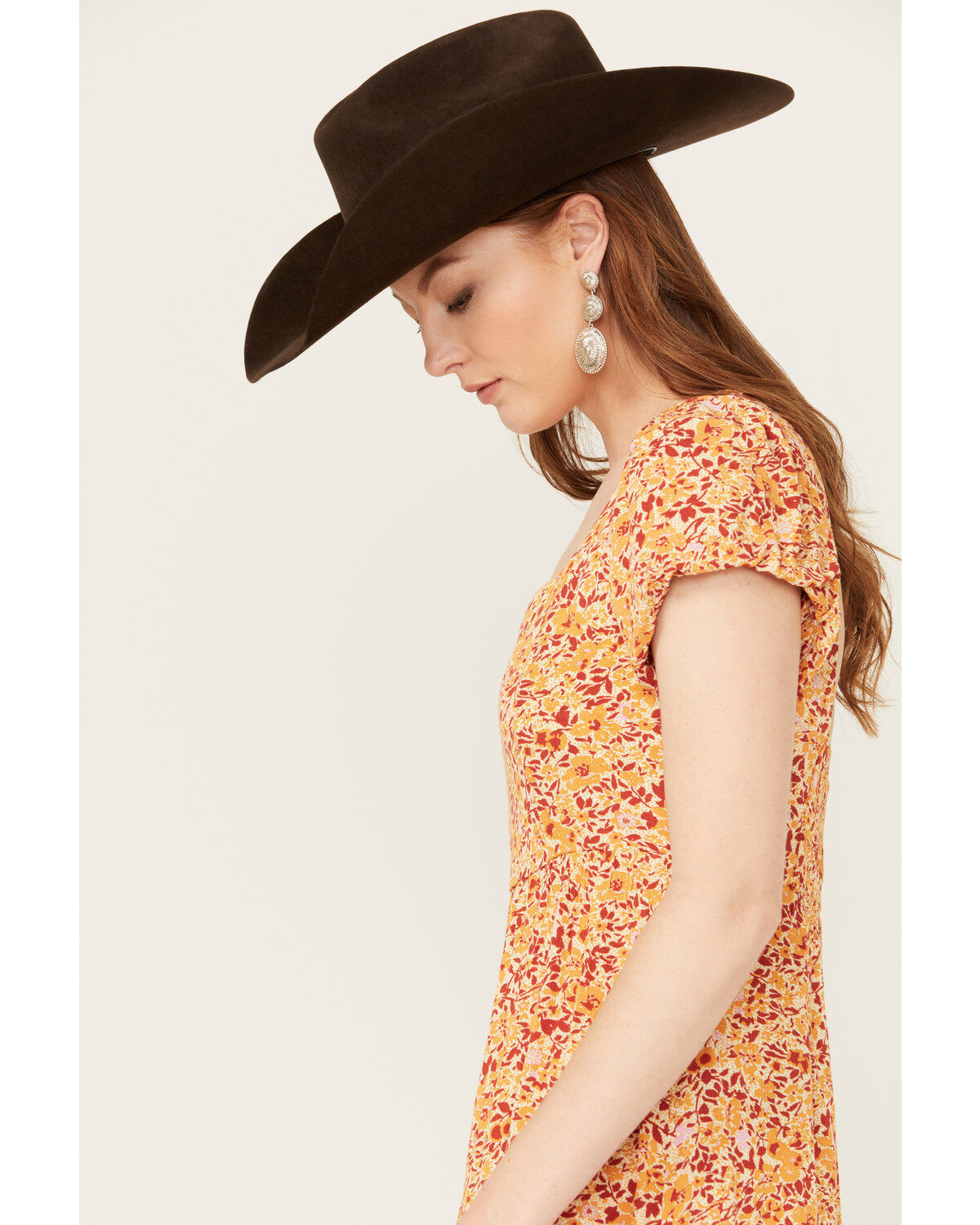 Image #2 - Wild Moss Women's Floral Print Mini Dress, Mustard, hi-res