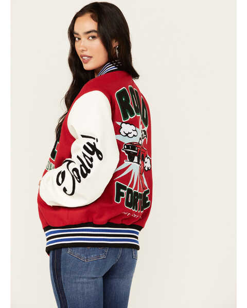 Image #4 - First Row Women's Road To Fortune Varsity Jacket , Red, hi-res