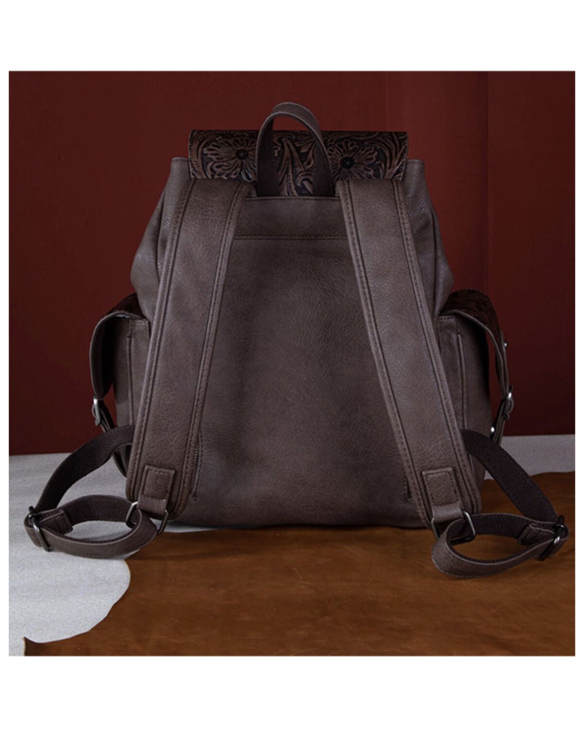 Image #2 - Wrangler Women's Vintage Floral Tooled Backpack, Coffee, hi-res