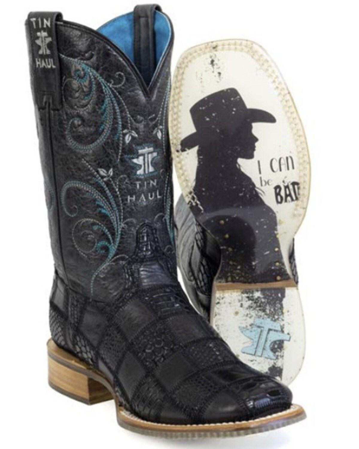 Image #2 - Tin Haul Women's Checker'd Western Boots - Broad Square Toe, Black, hi-res