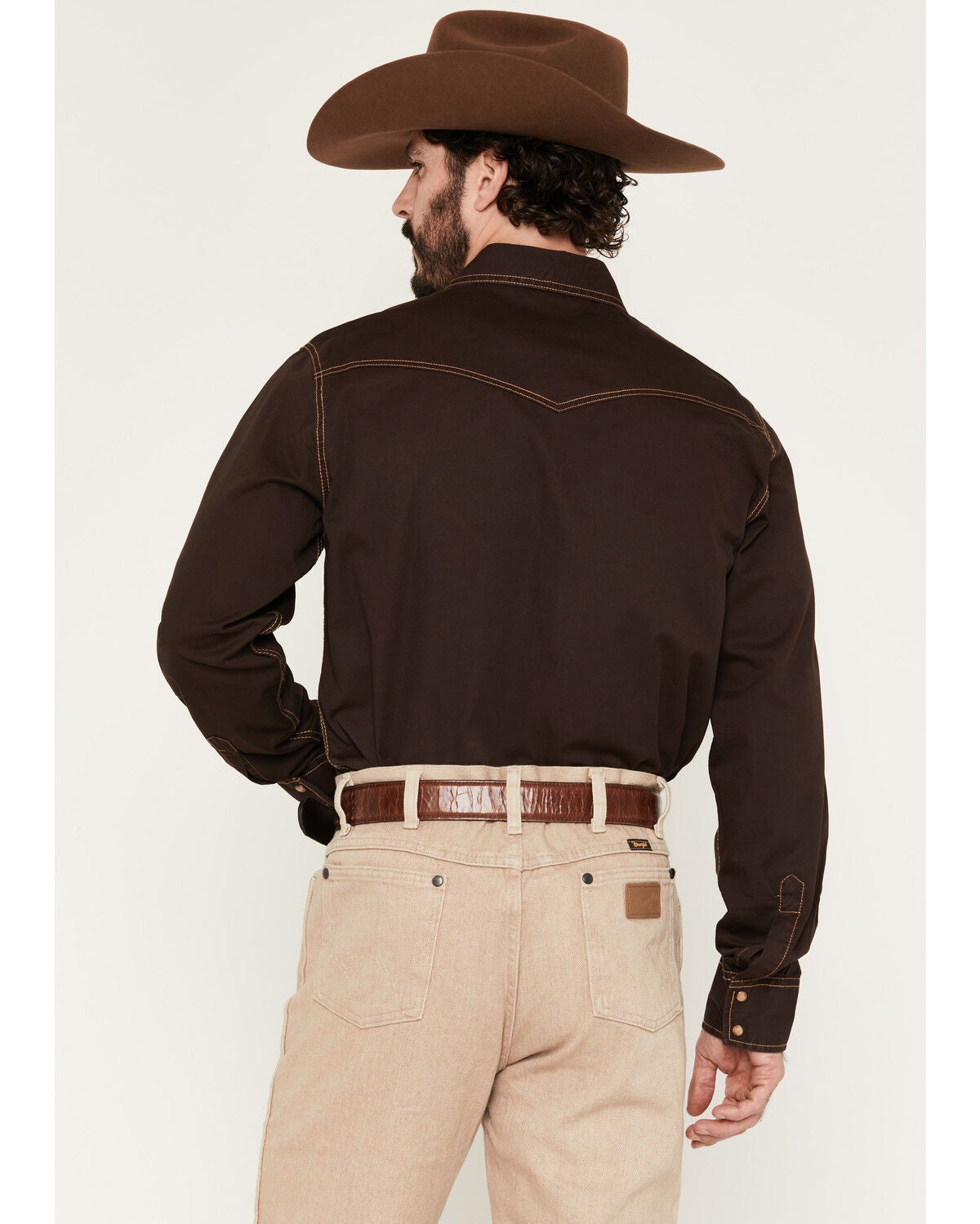 Image #4 - Wrangler Retro Men's Solid Long Sleeve Snap Western Shirt, Brown, hi-res