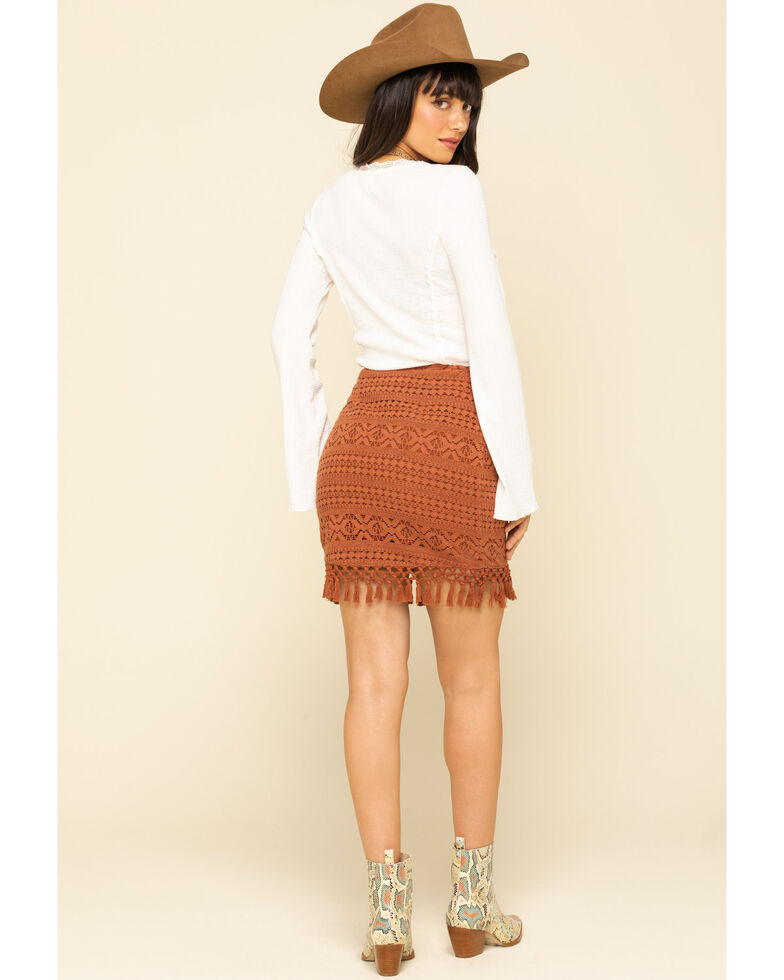 Shyanne Women S Brown Crochet Fringe Mini Skirt Boot Barn