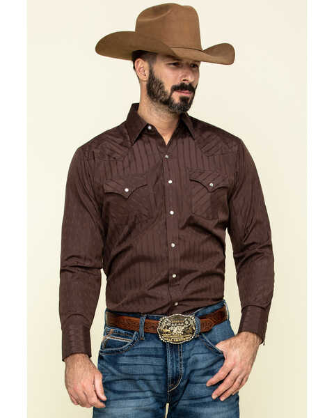 Image #1 - Ely Walker Men's Dark Tonal Stripe Long Sleeve Western Shirt , , hi-res
