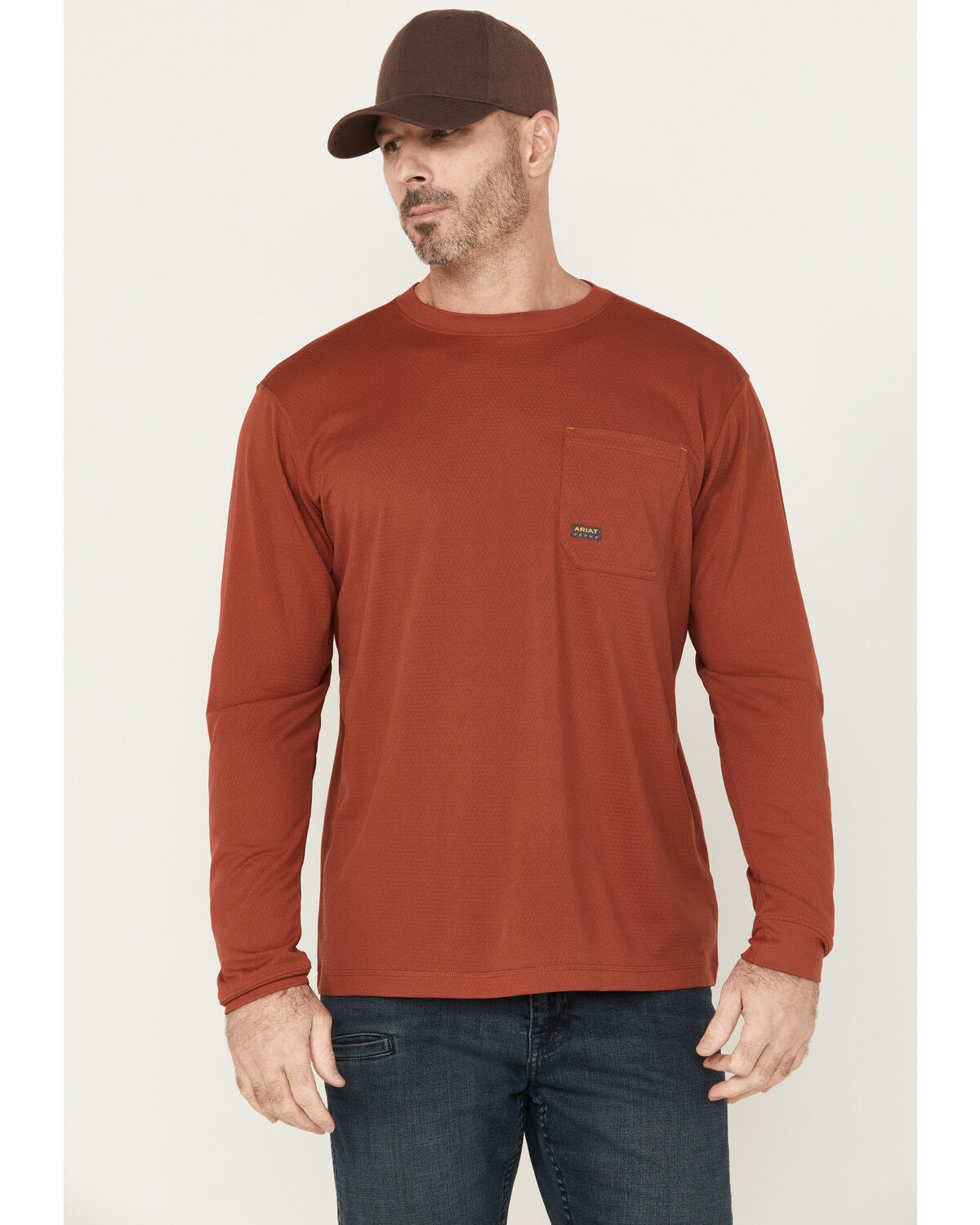 Ariat Men's Rebar Heat Fighter Long Sleeve Work Shirt, Dark Red, hi-res