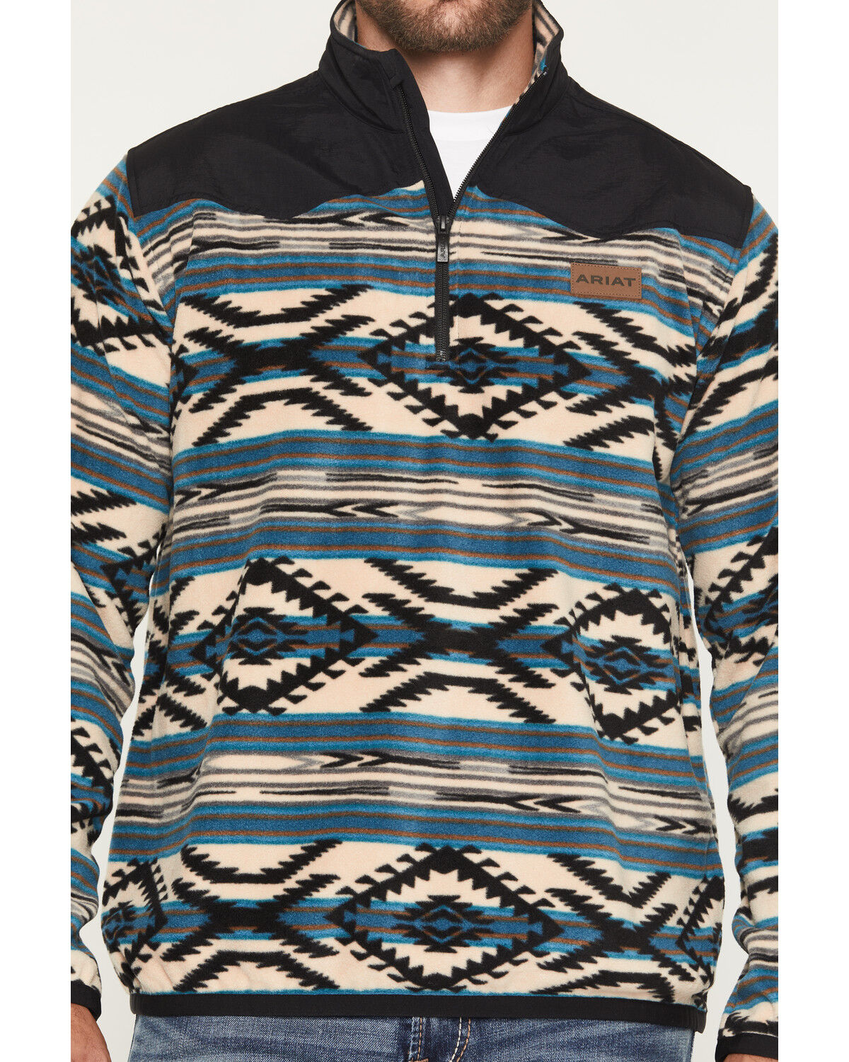 Image #3 - Ariat Men's Basis Southwest 1/4 Zip-Up Fleece Pullover - Big, Teal, hi-res