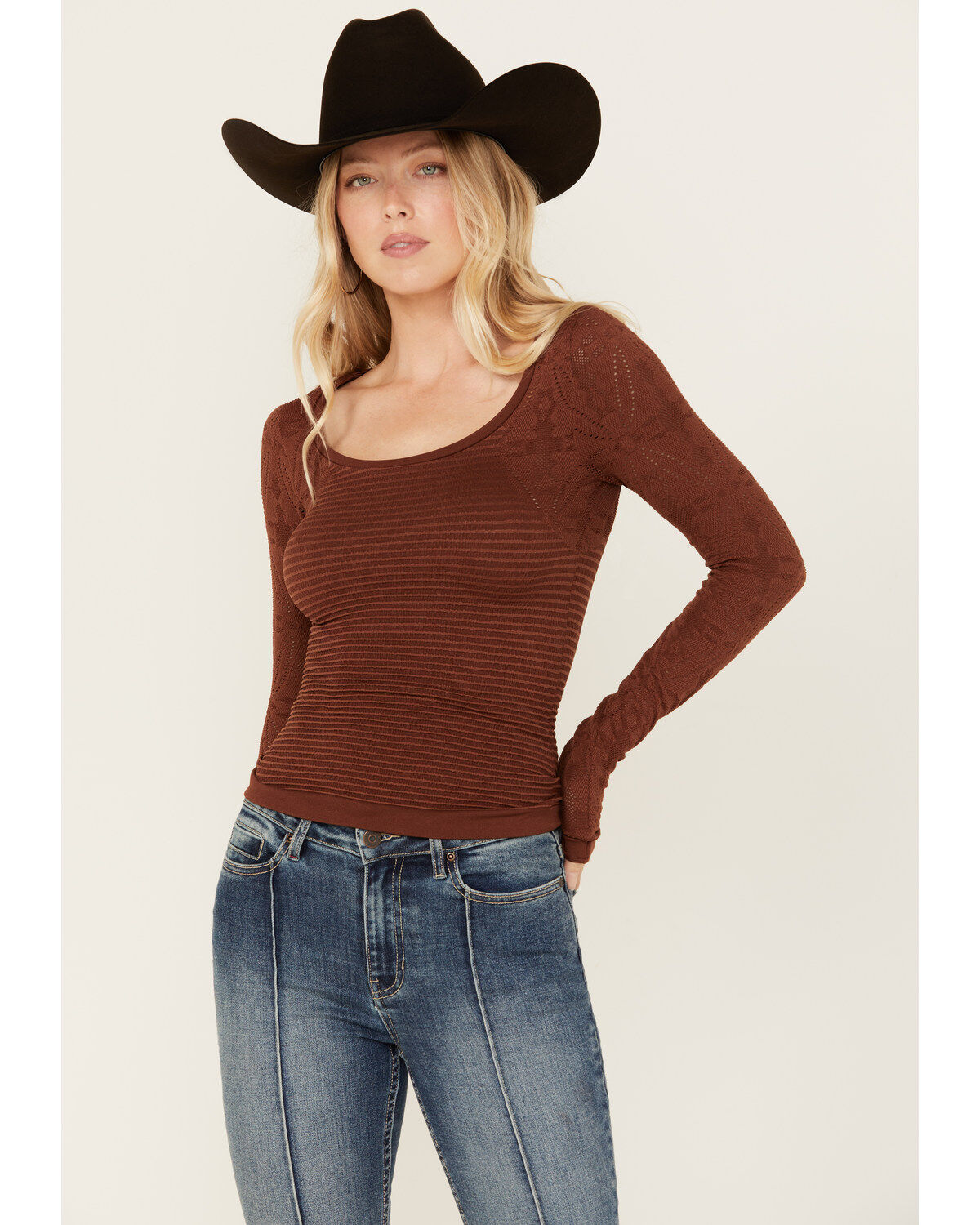 Image #1 - Fornia Women's Jacquard Long Sleeve Knit Top, , hi-res