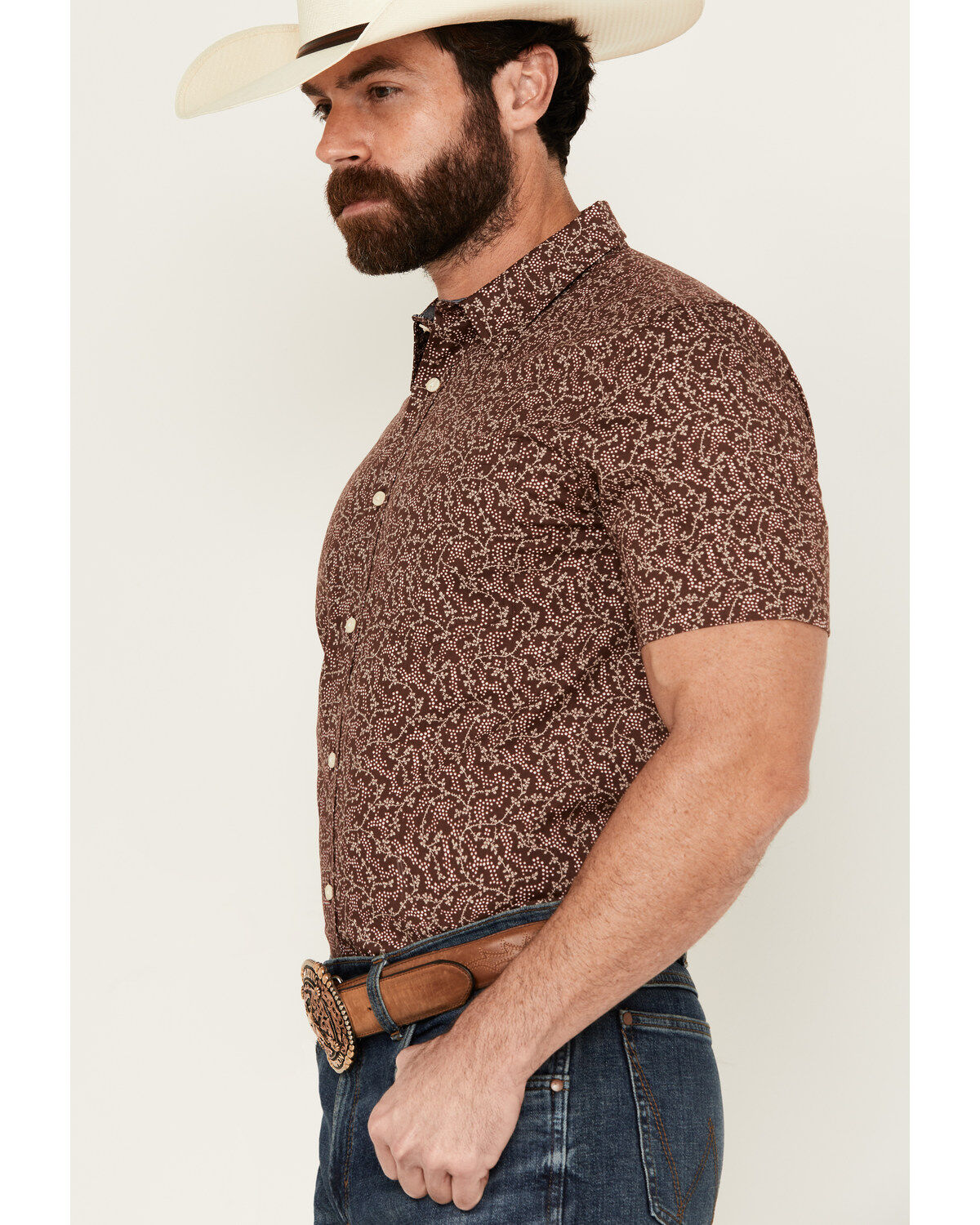Image #2 - Cody James Men's Festive Floral Short Sleeve Button-Down Stretch Western Shirt, Brown, hi-res