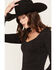 Image #2 - Idyllwind Women's Picot Trim Long Sleeve Top, Black, hi-res