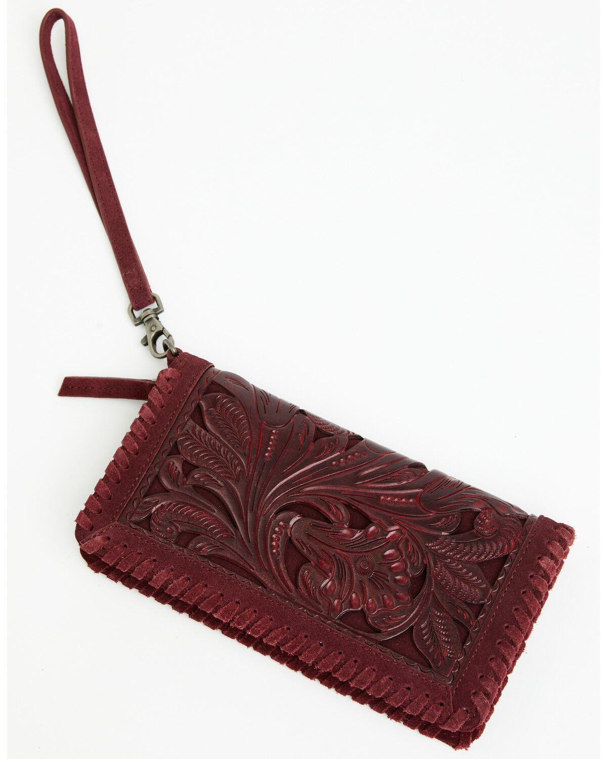 Image #1 - Shyanne Women's Naya Floral Tooled Whipstitch Wristlet Wallet, Cherry, hi-res