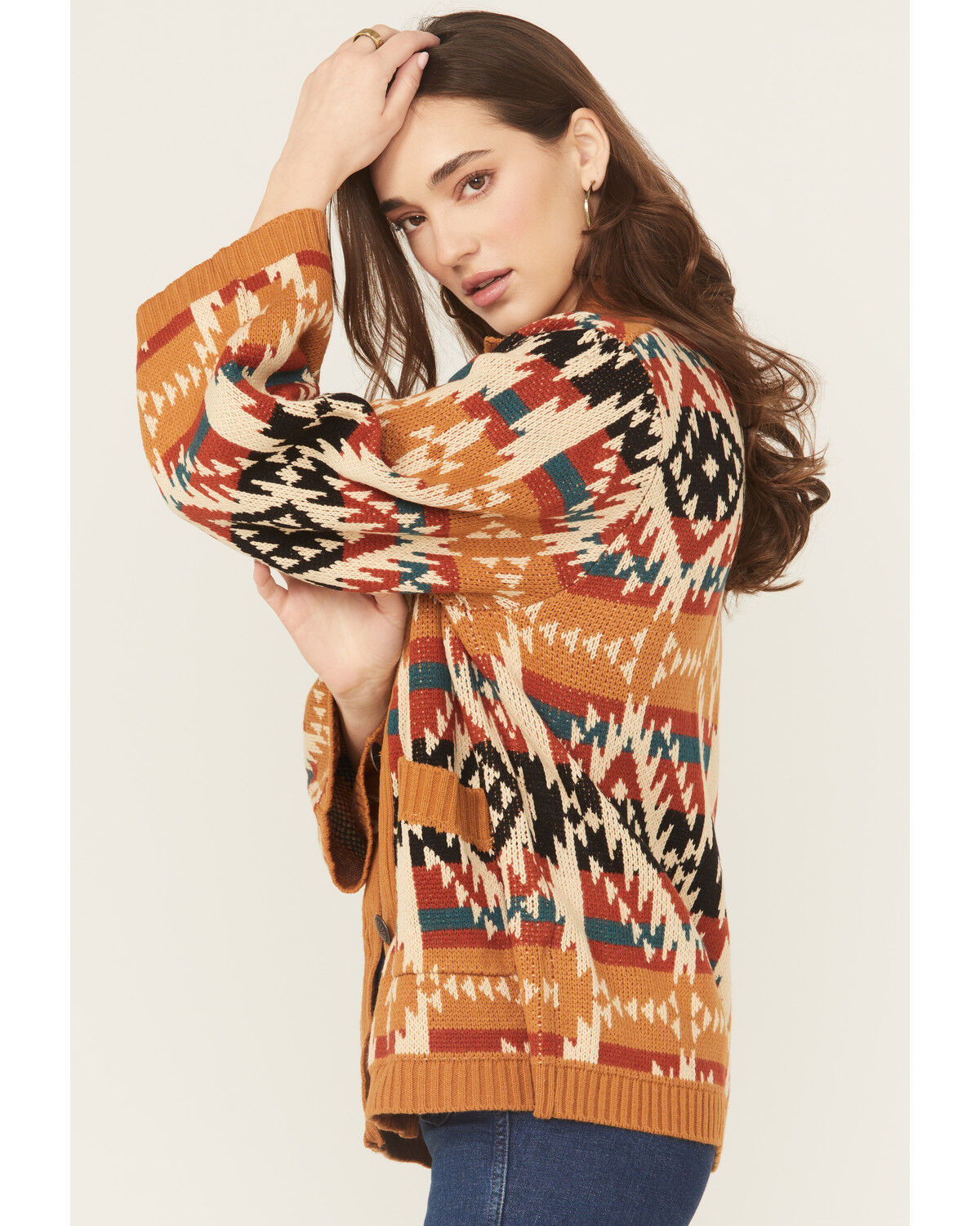 Image #2 - Wrangler Retro Women's Southwestern Button-Down Cardigan, Mustard, hi-res