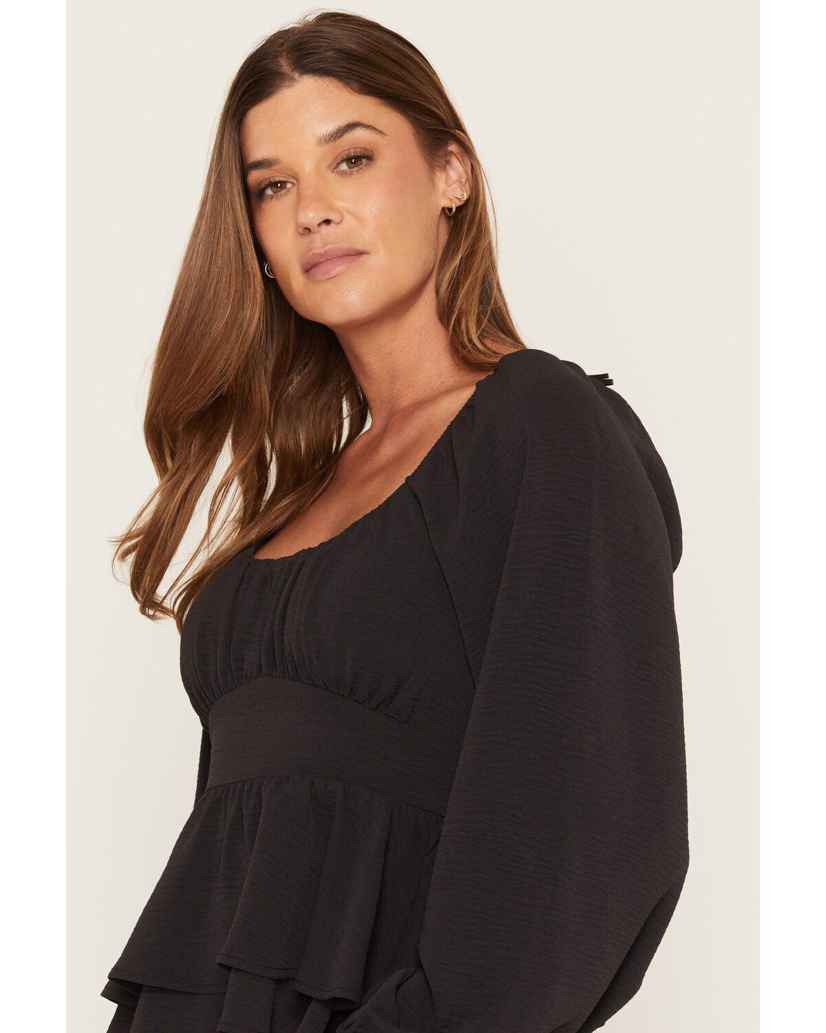 Image #2 - Originality Women's Boot Barn Exclusive Emma Double Layer Peplum Top, Charcoal, hi-res